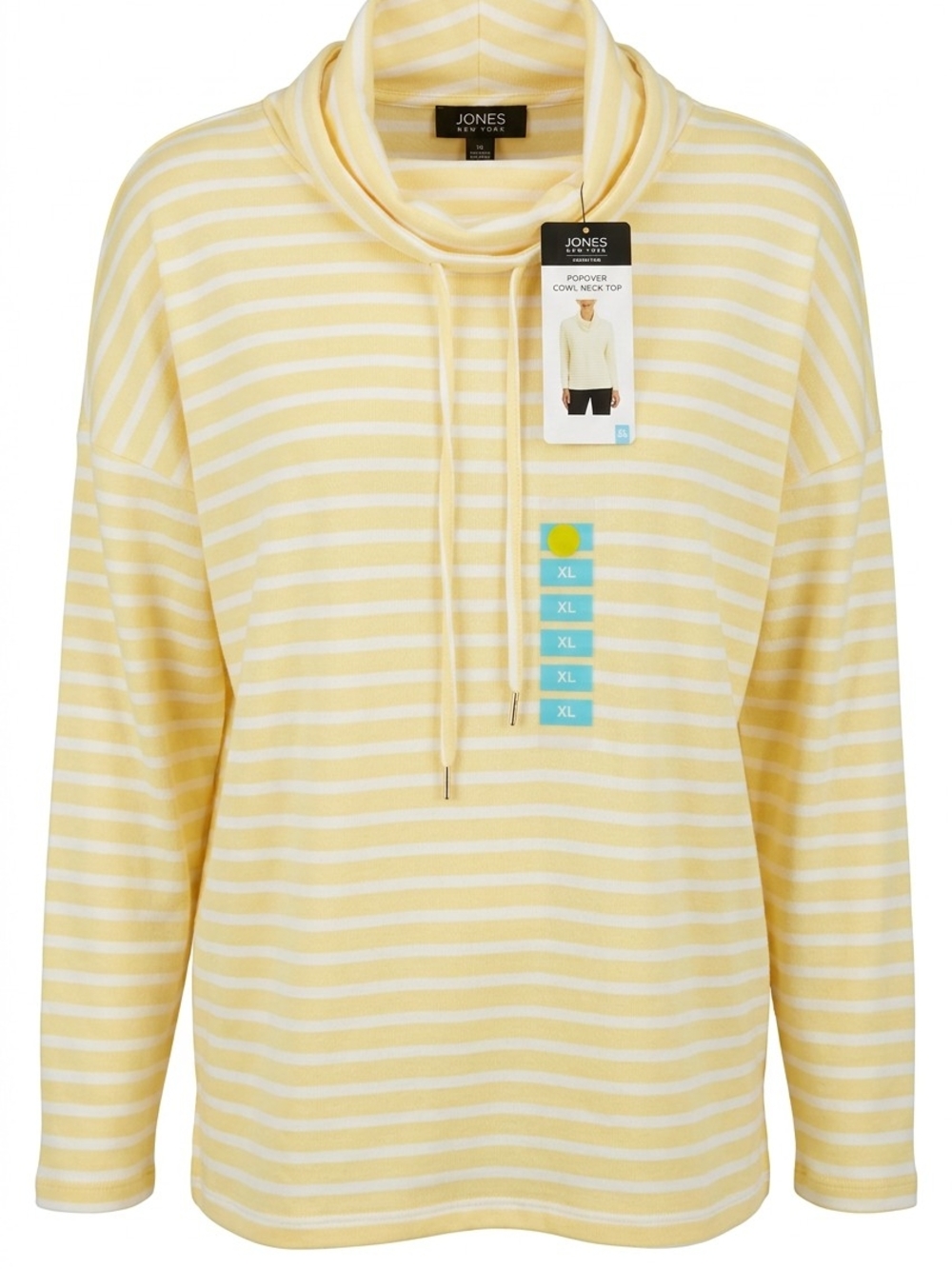 Jones New York Pale Yellow and White Striped Cowl Neck Sweater